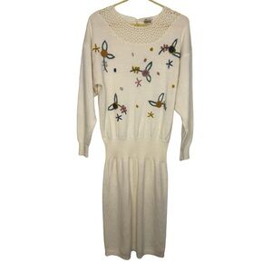 🌼✨‎ Darian Vintage Cream Embroidered Knit Sweater Dress L ✨🌼